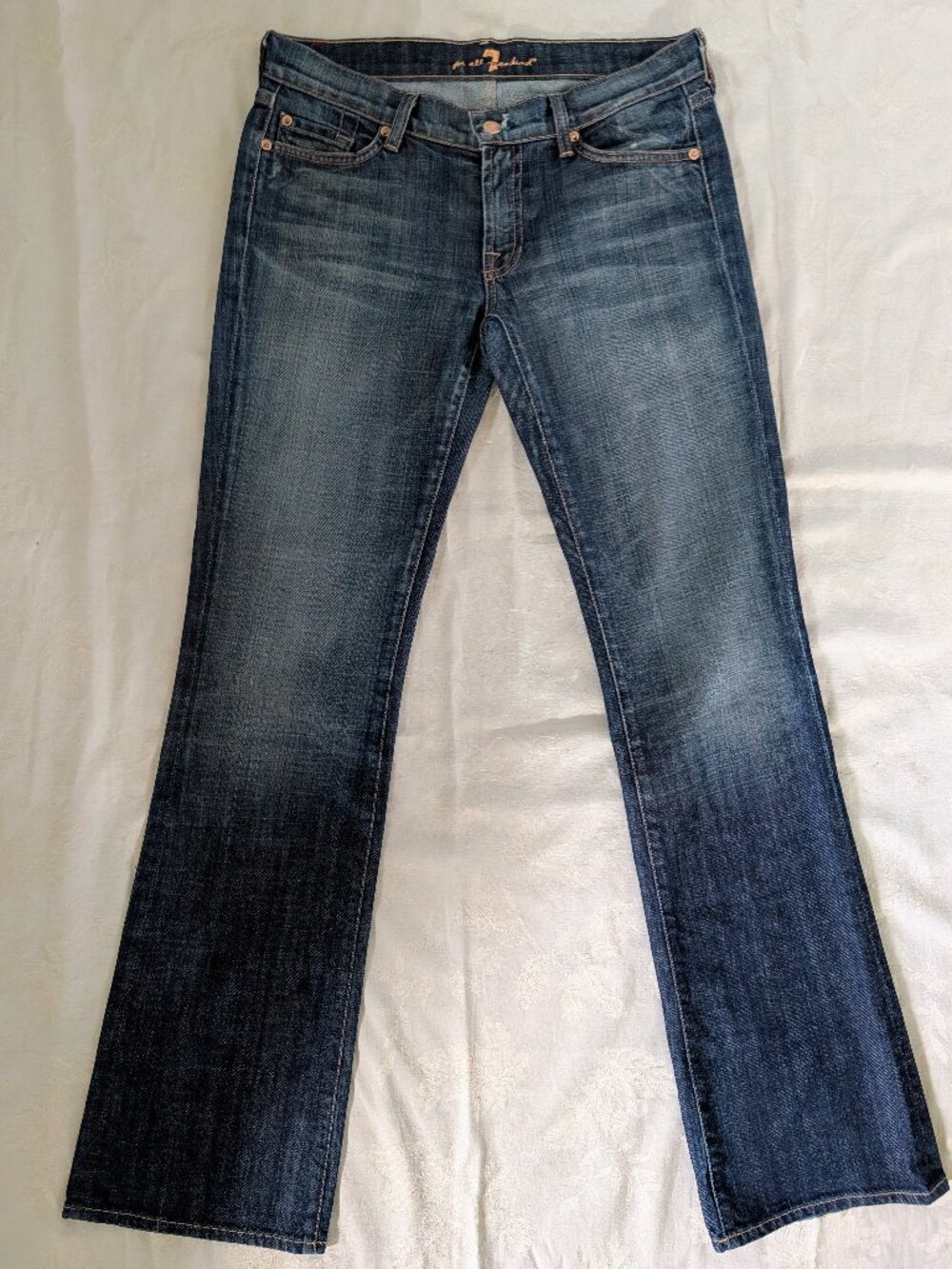 VTG 7 For All Mankind Low Rise Bootcut Jeans Sz 29 USA Y2K Western Faded Whisker